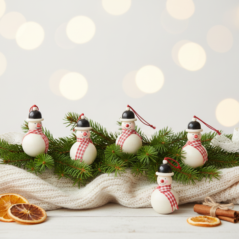 Handmade Wooden Snowman Ornament – Natural Christmas Tree Decor