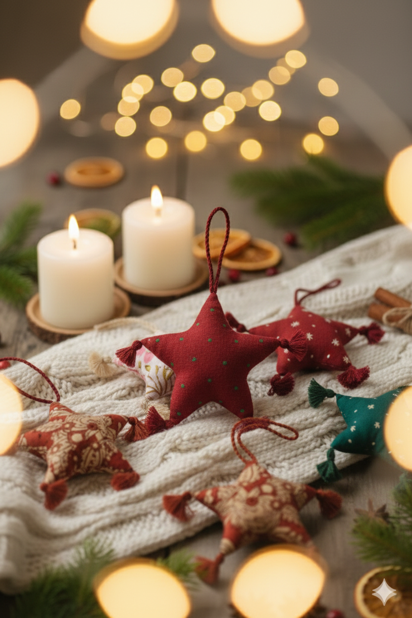 Stitched Fabric Star Ornament (3"-3.5")