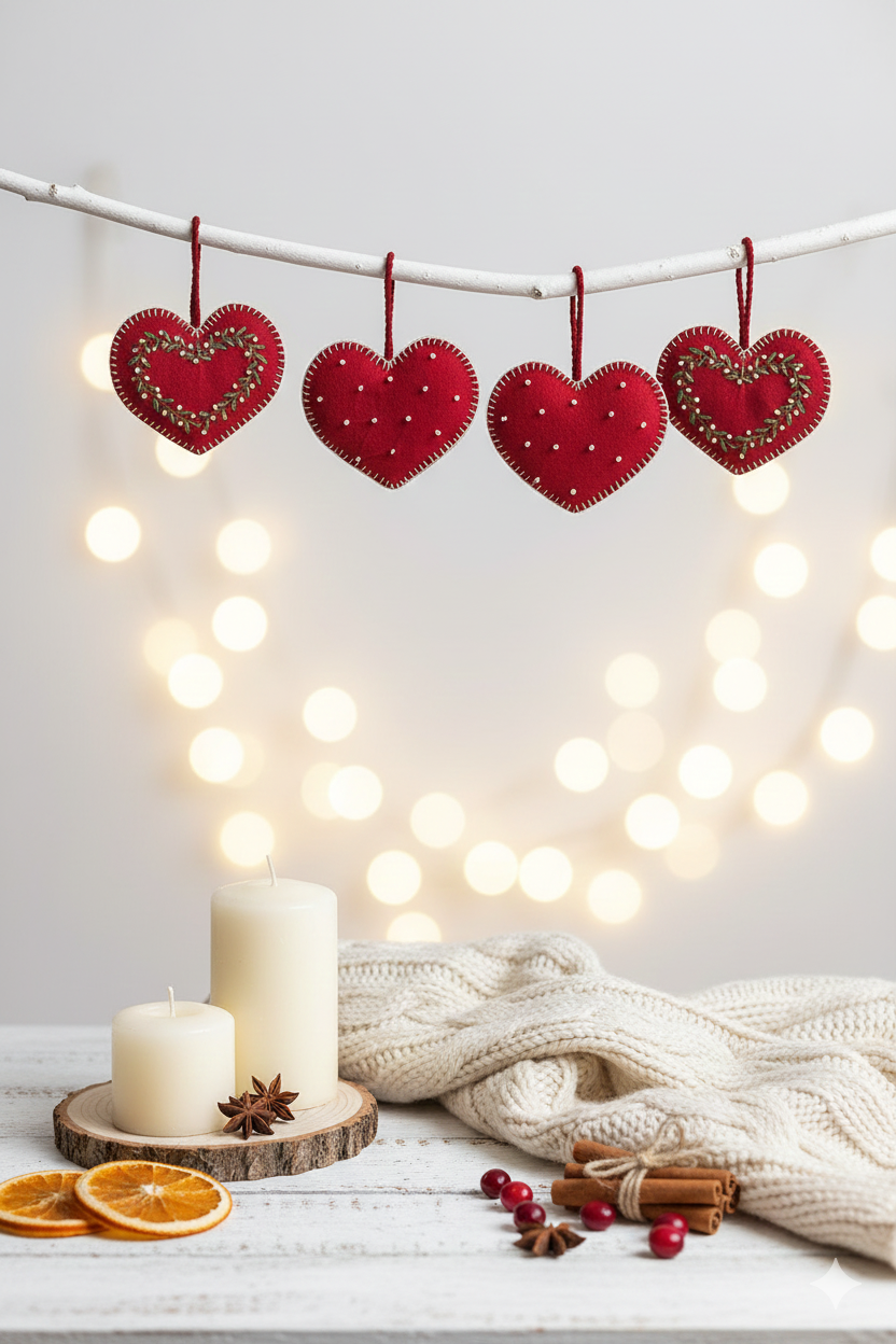 Artisan Stitched Red Fabric Heart Ornament