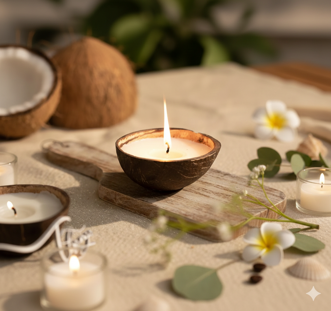 Handcrafted Coconut Shell Candle – Natural, Eco-Friendly Décor