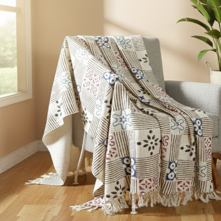 Hand Knitted/Woven Throw | 50" x 60" | 100% Cotton