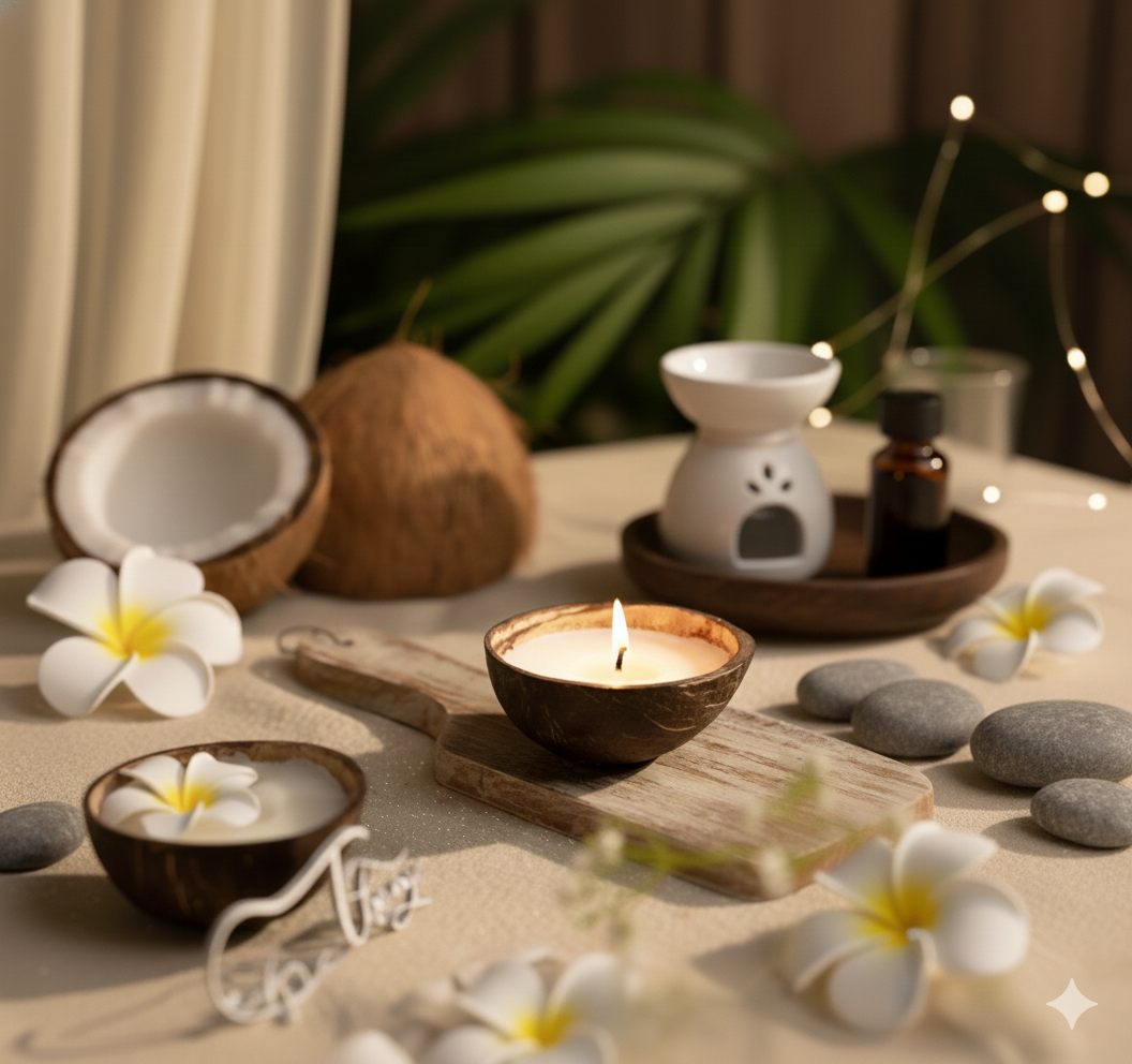 Handcrafted Coconut Shell Candle – Natural, Eco-Friendly Décor
