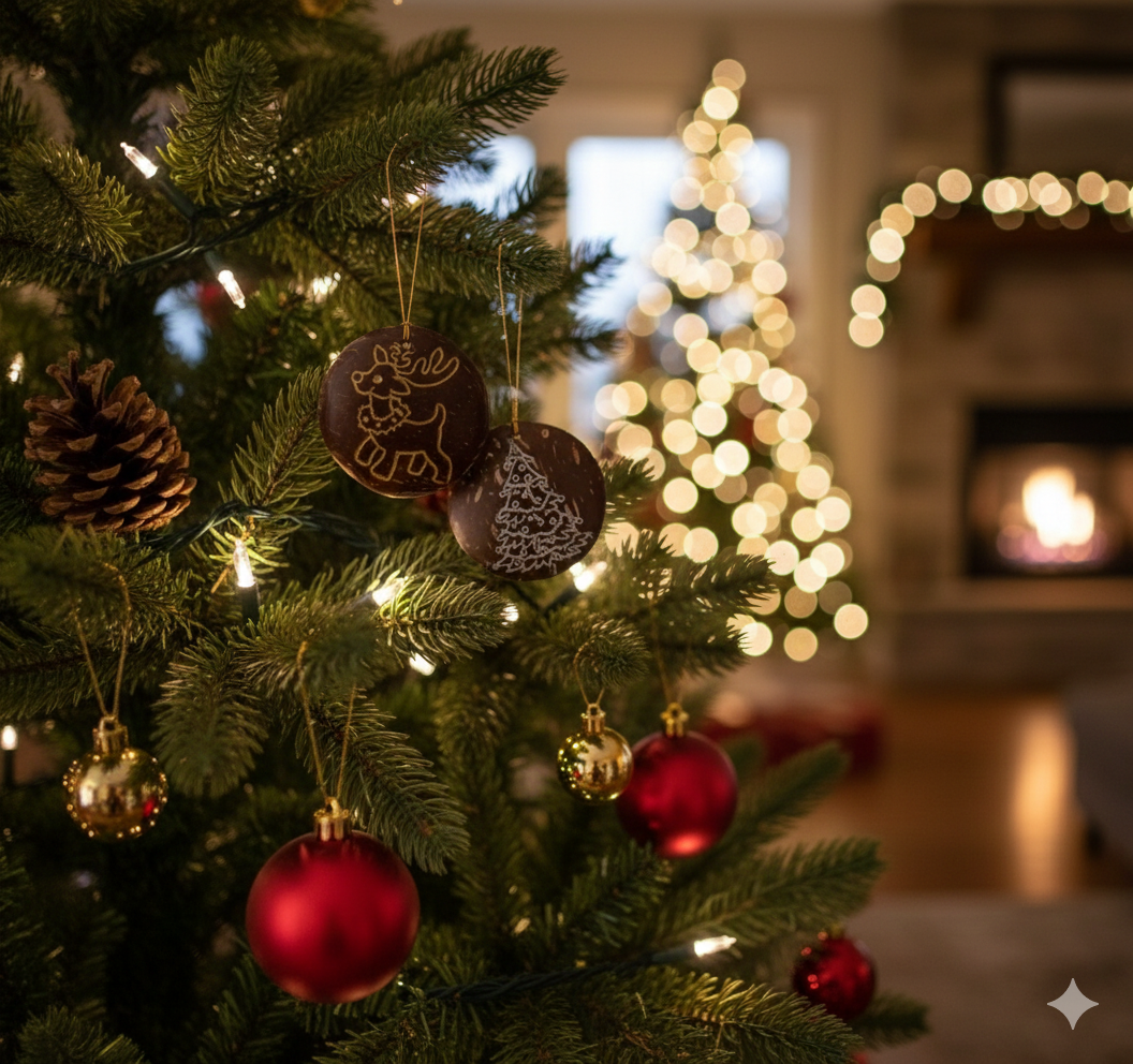 Hand-Carved Coconut Shell Christmas Ornament – Reindeer