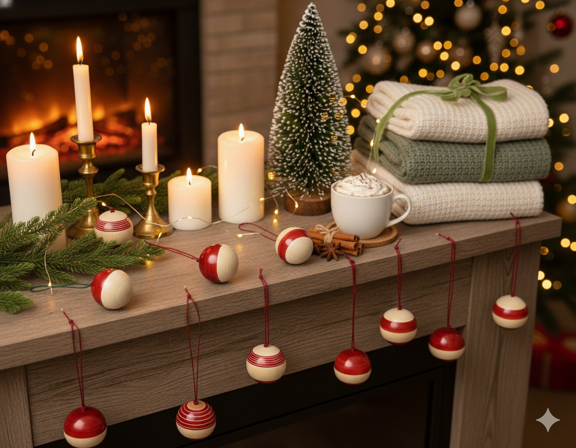 Classic Christmas Tree Decoration - Handmade Wooden Red Bauble Ornament