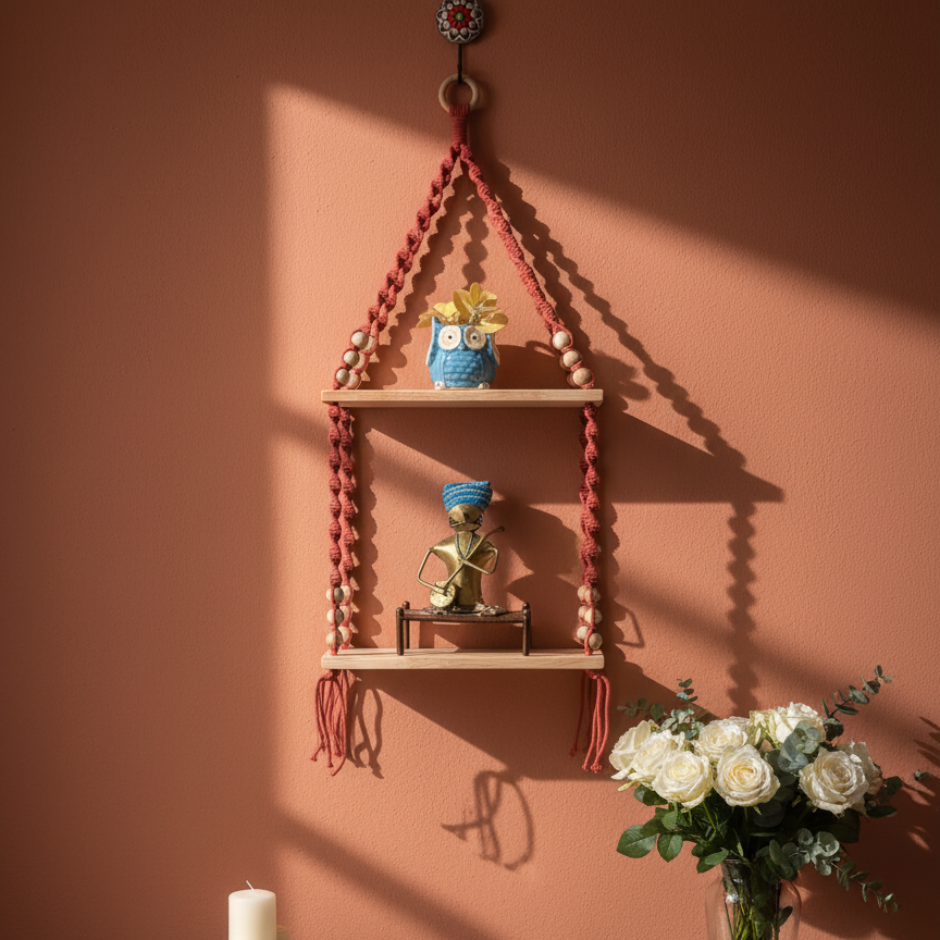 Double Tier Macrame Shelf