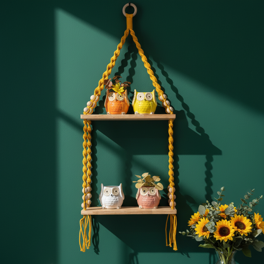 Double Tier Macrame Shelf