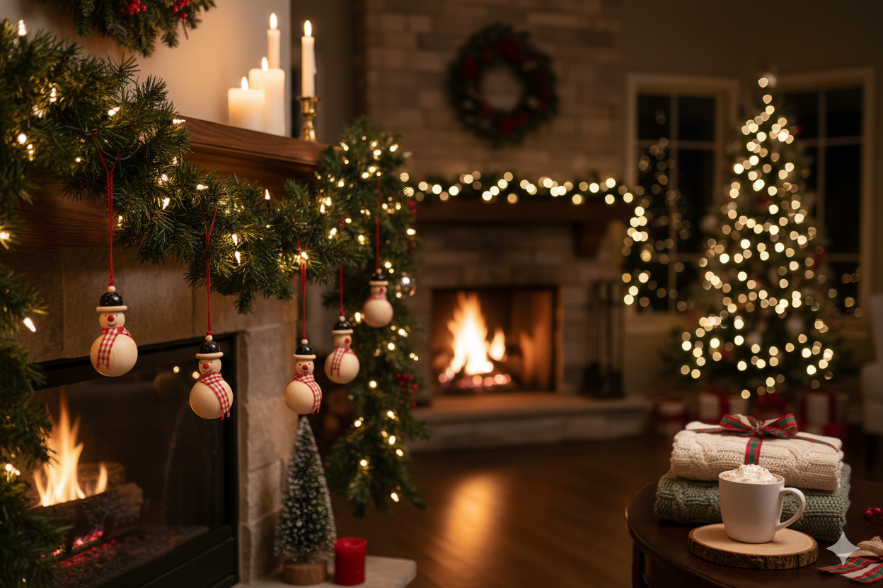 Handmade Wooden Snowman Ornament – Natural Christmas Tree Decor