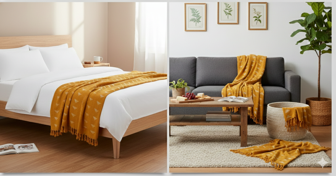 Hand Knitted/Woven Throw | 50" x 60" | 100% Cotton