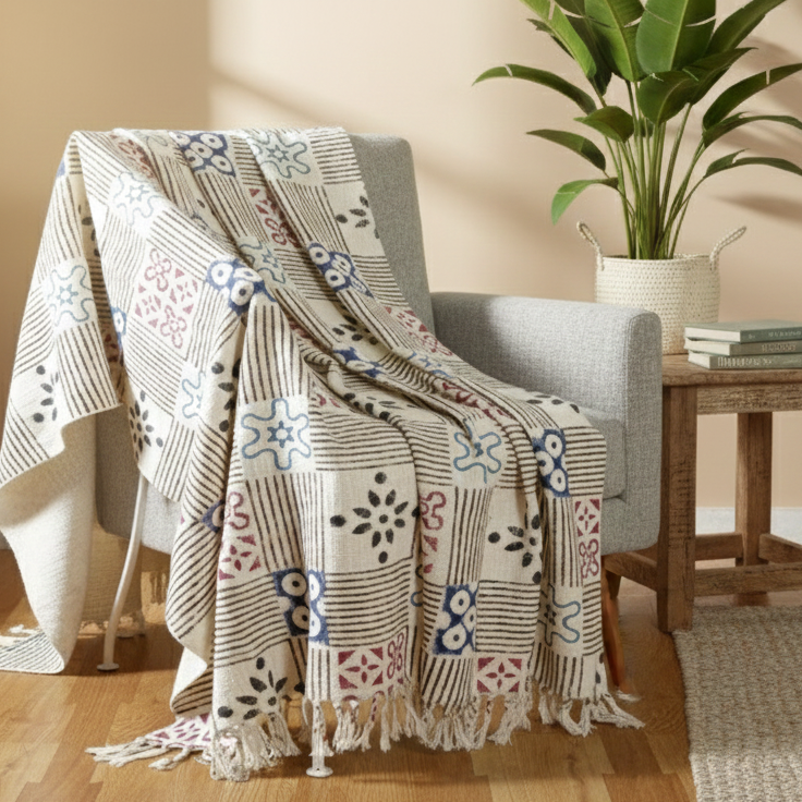 Hand Knitted/Woven Throw | 50" x 60" | 100% Cotton