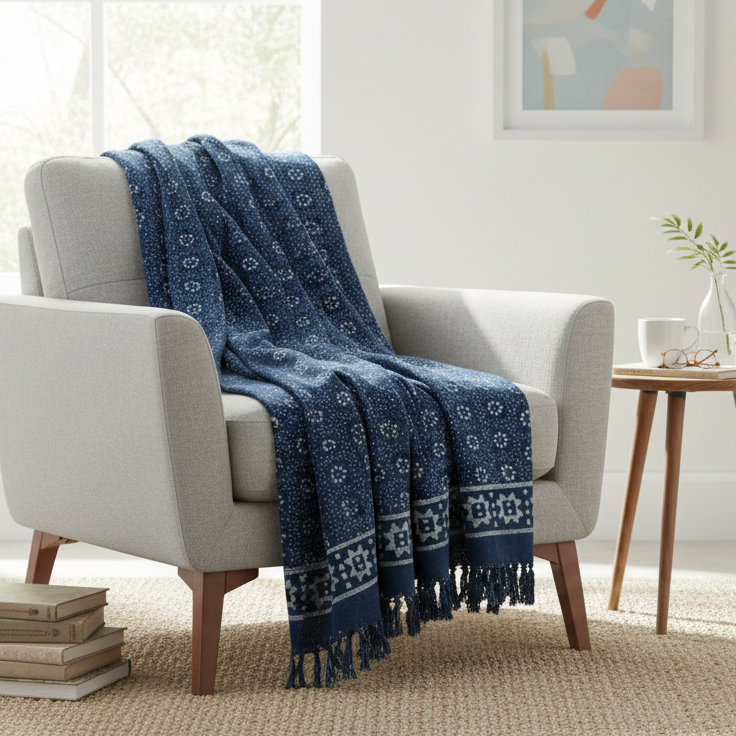 Hand Knitted/Woven Throw | 50" x 60" | 100% Cotton