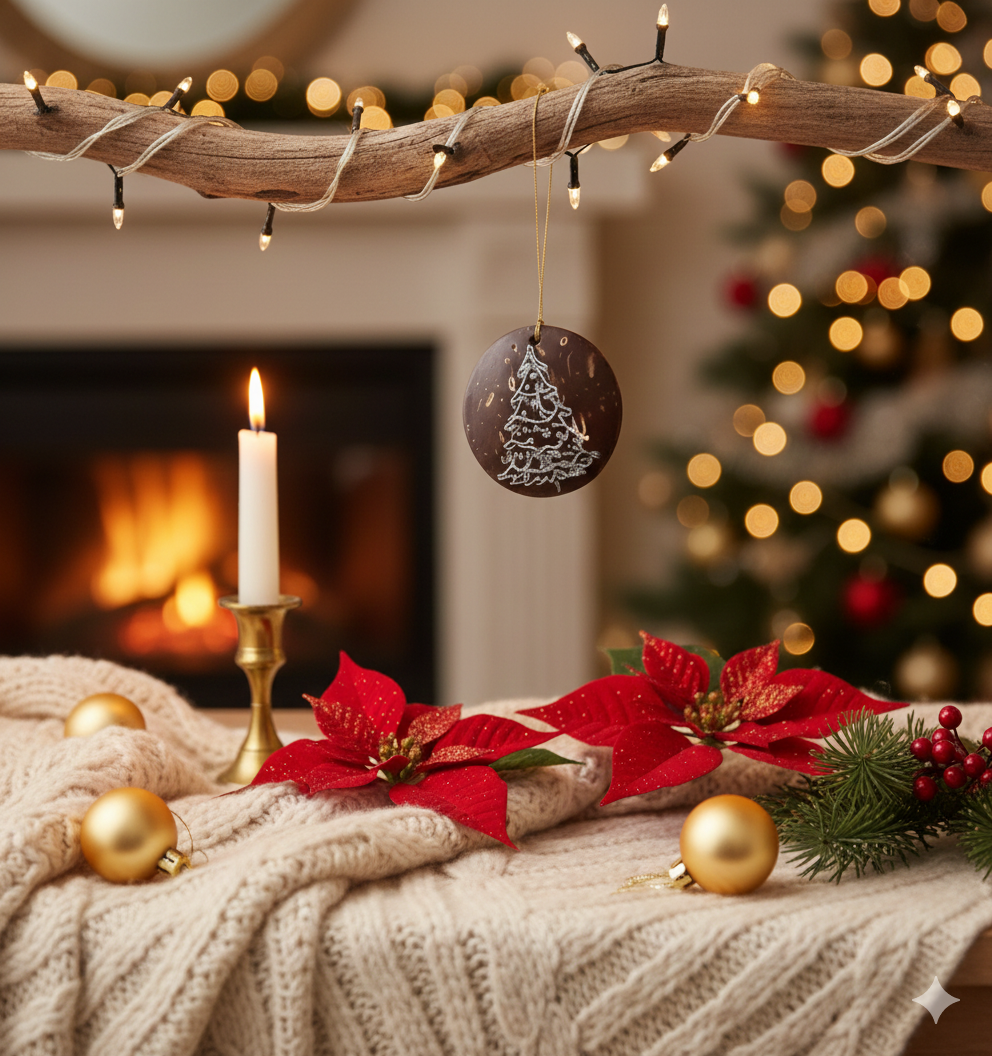 Hand-Carved Coconut Shell Christmas Ornament – Reindeer