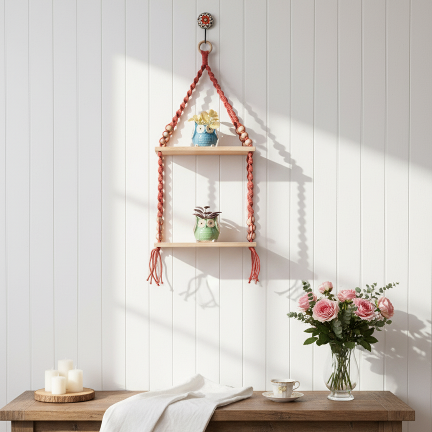 Double Tier Macrame Shelf