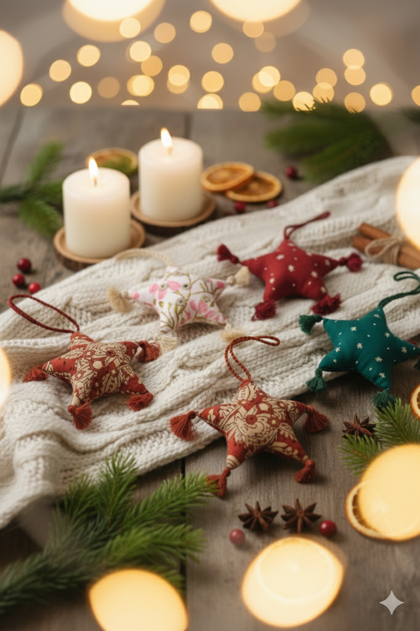 Stitched Fabric Star Ornament (3"-3.5")