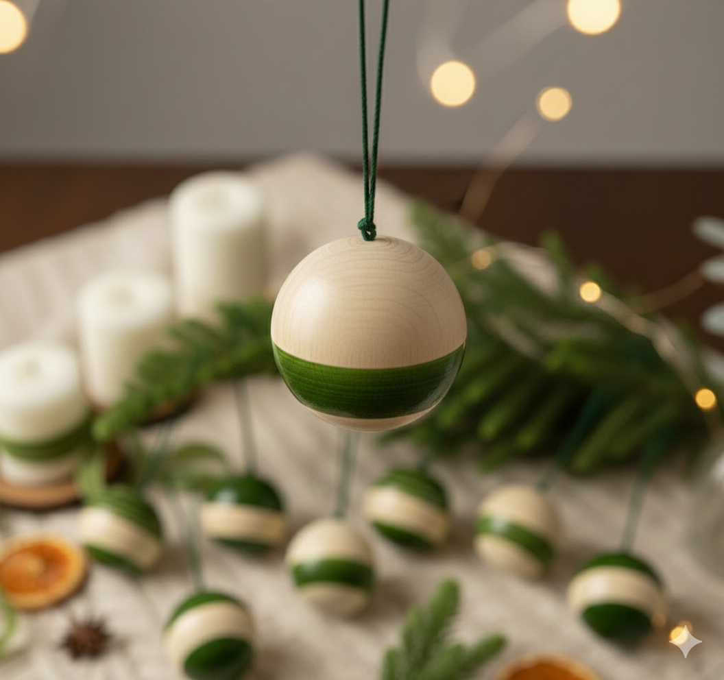 Handcrafted Wooden Green Bauble Ornament – Natural Eco-Friendly Holiday Decor