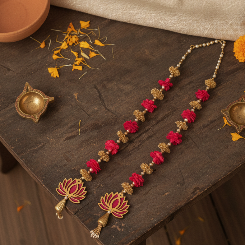 Leo Traditional Hanging (Pink & Golden Flower with Lotus & Drop)