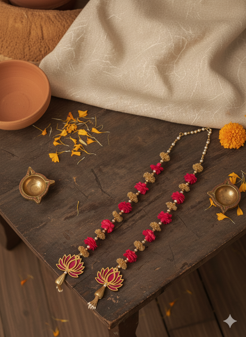 Leo Traditional Hanging (Pink & Golden Flower with Lotus & Drop)