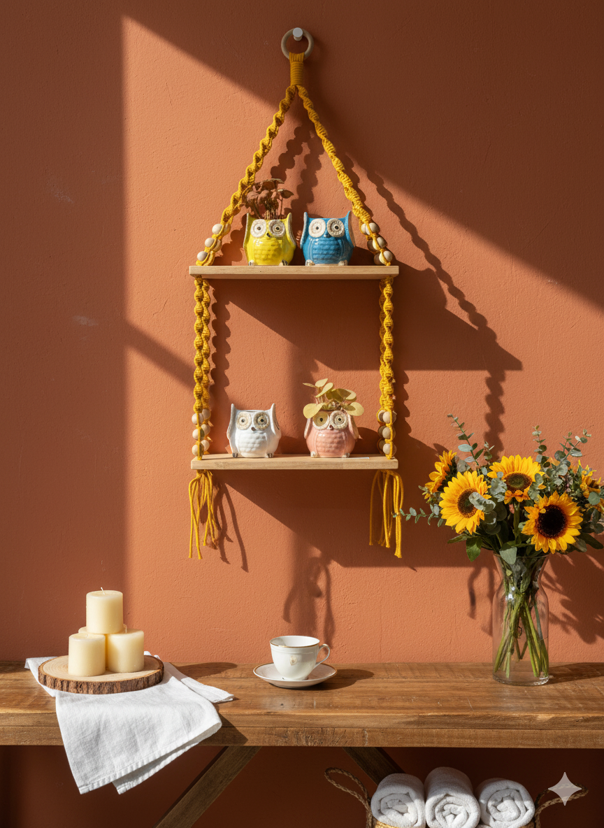 Double Tier Macrame Shelf