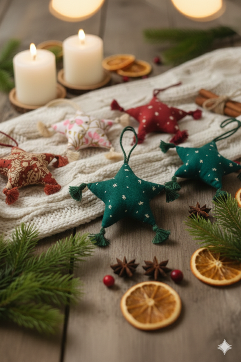 Stitched Fabric Star Ornament (3"-3.5")