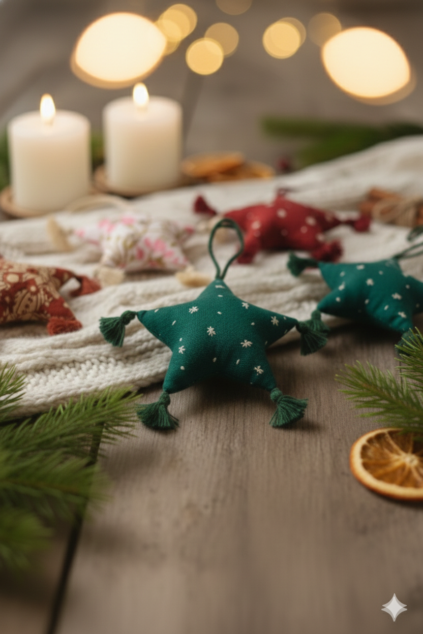 Stitched Fabric Star Ornament (3"-3.5")