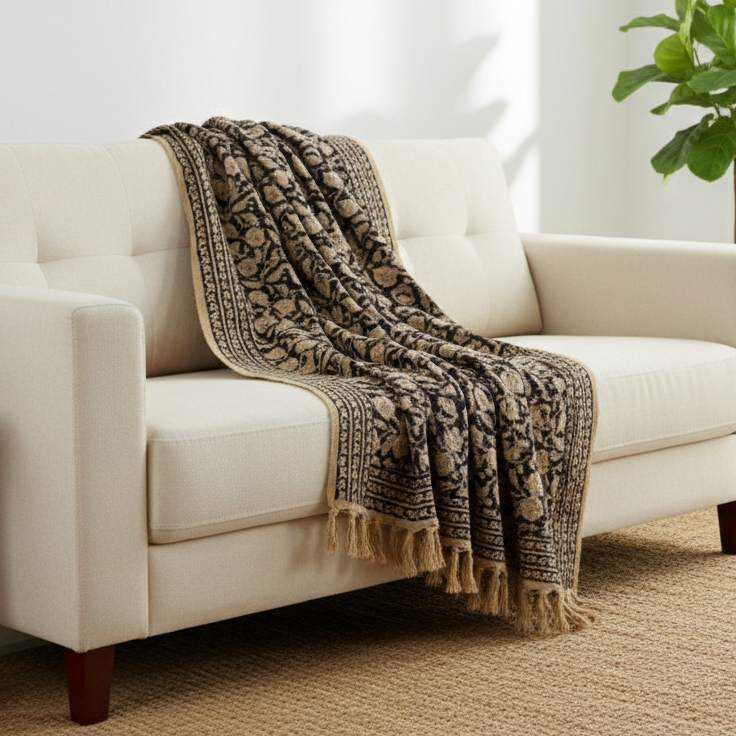 Hand Knitted/Woven Throw | 50" x 60" | 100% Cotton