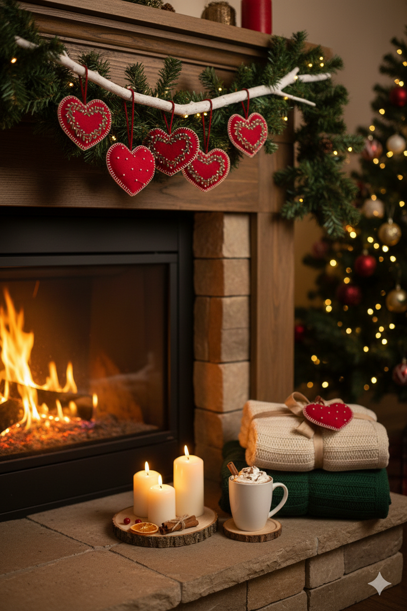 Artisan Stitched Red Fabric Heart Ornament