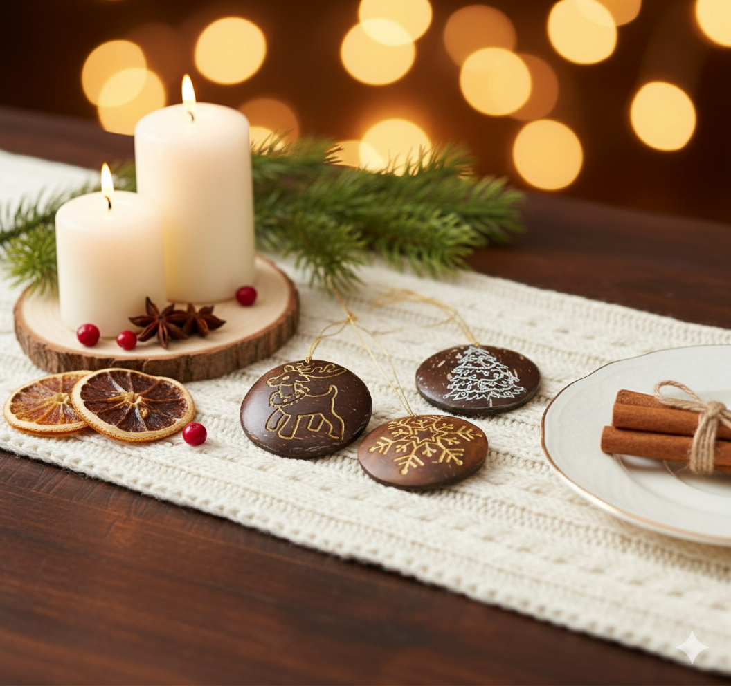 Hand-Carved Coconut Shell Christmas Ornament – Reindeer