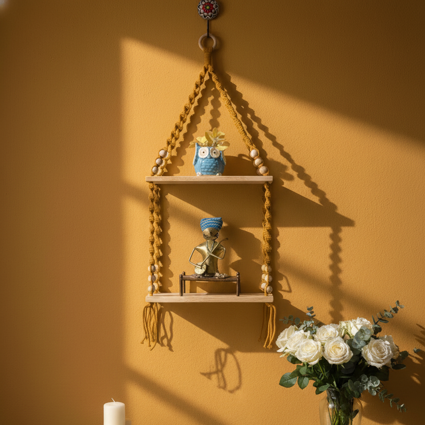 Double Tier Macrame Shelf