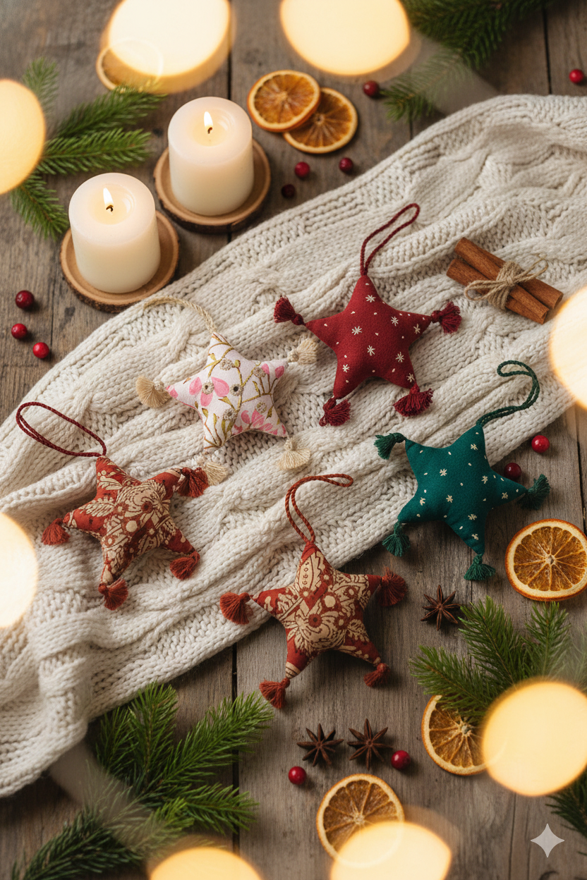 Stitched Fabric Star Ornament (3"-3.5")