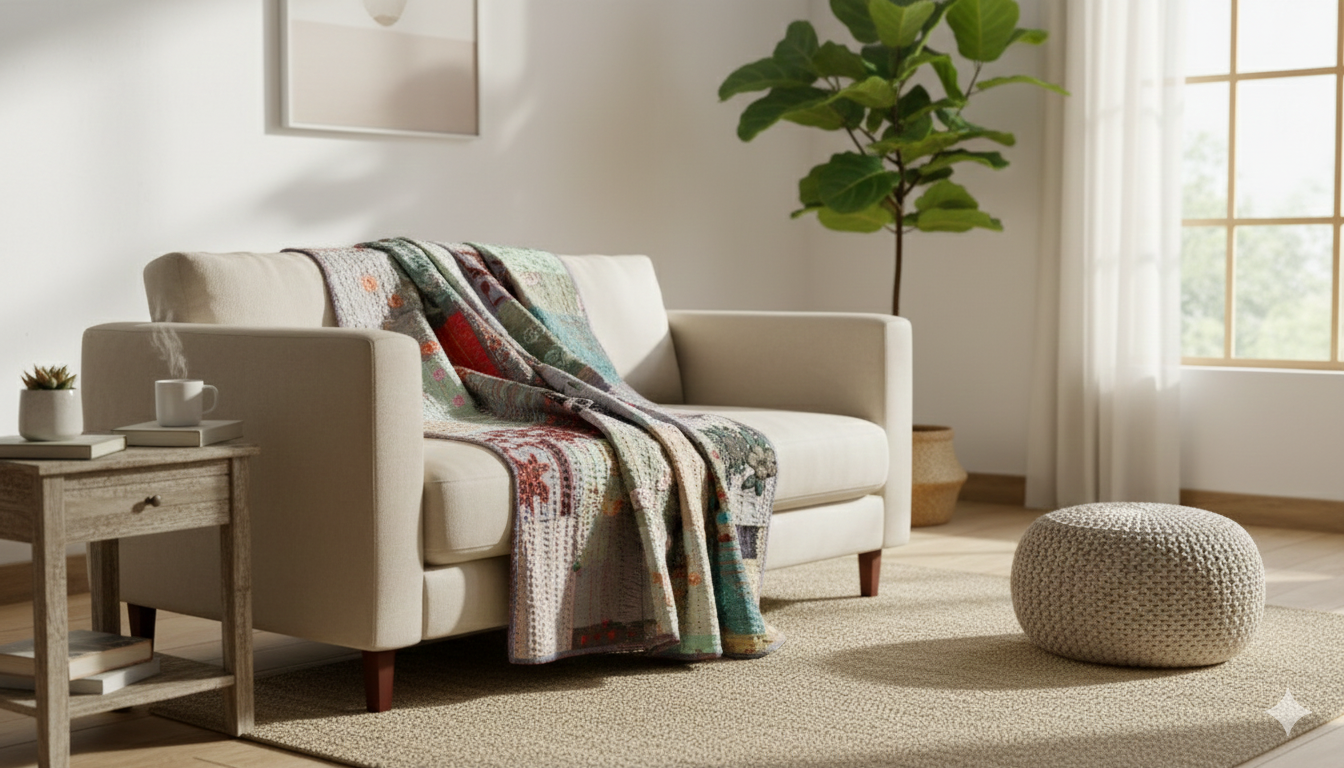 Hand Knitted/Woven Throw | 50" x 60" | 100% Cotton