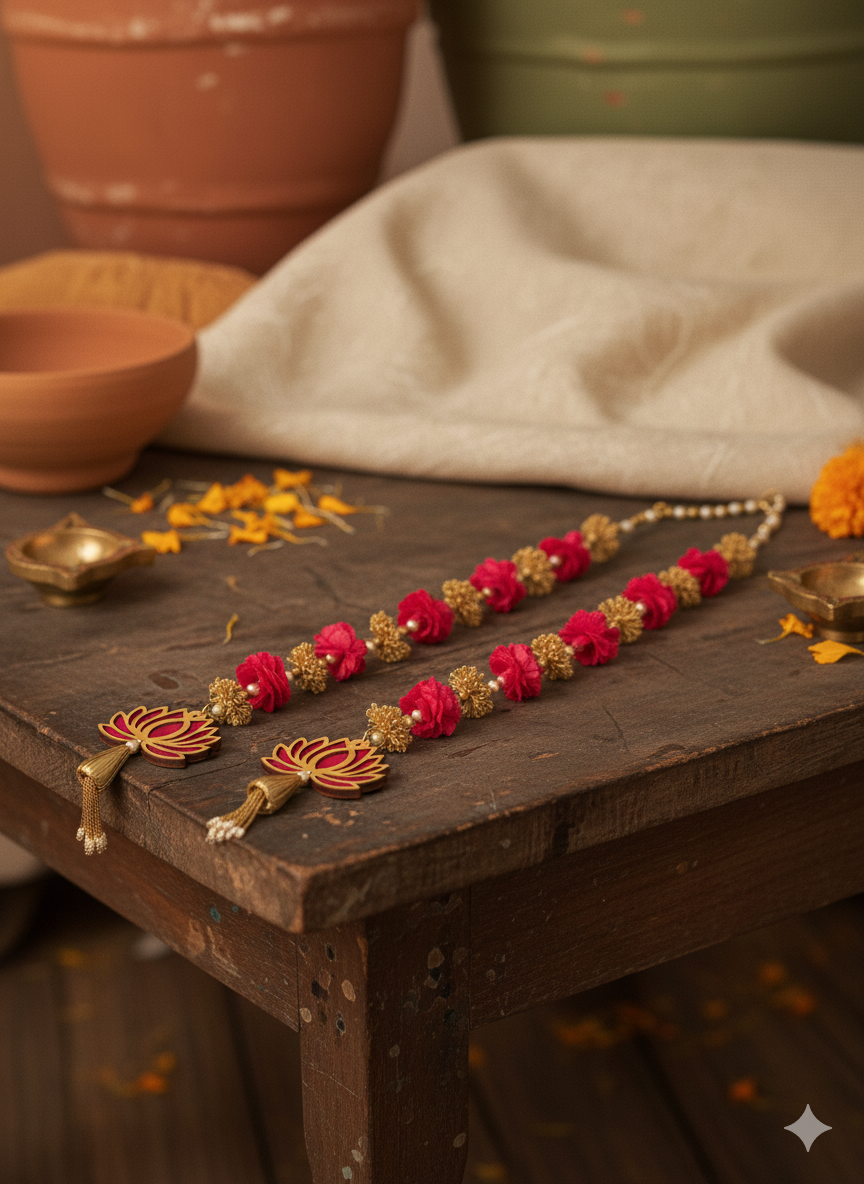 Leo Traditional Hanging (Pink & Golden Flower with Lotus & Drop)