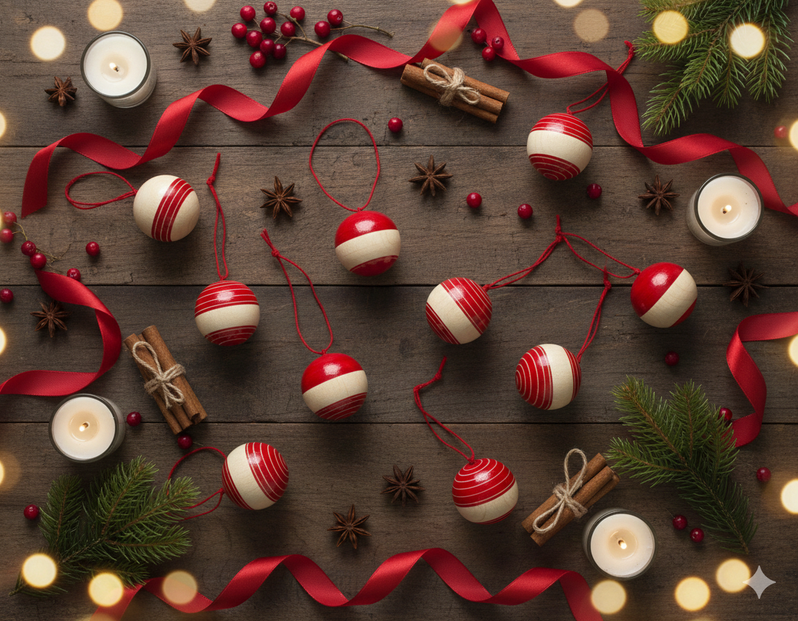 Classic Christmas Tree Decoration - Handmade Wooden Red Bauble Ornament