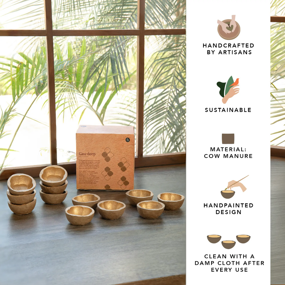 Diya set of 12 - Gold Plain