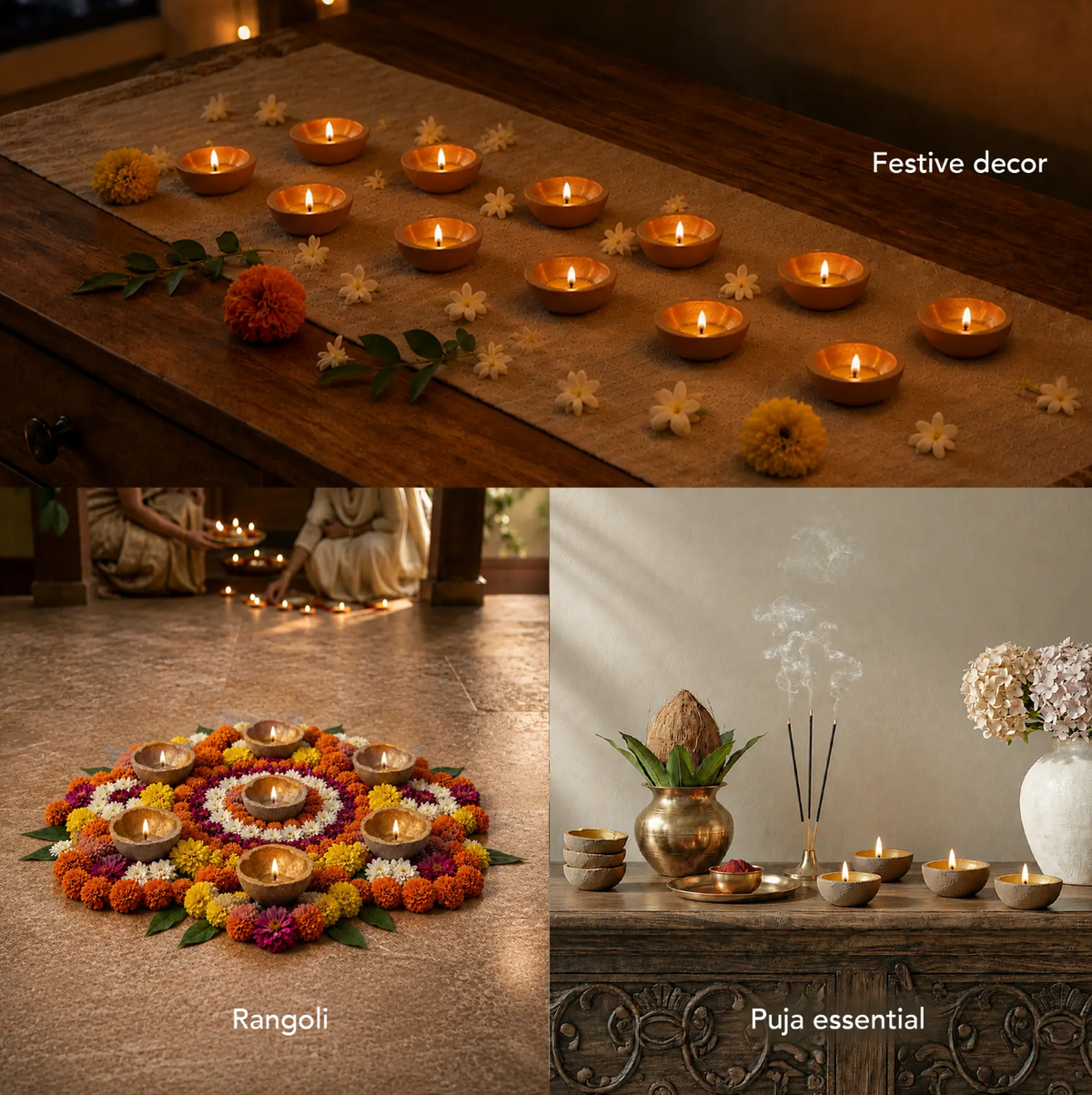 Diya set of 12 - Gold Plain
