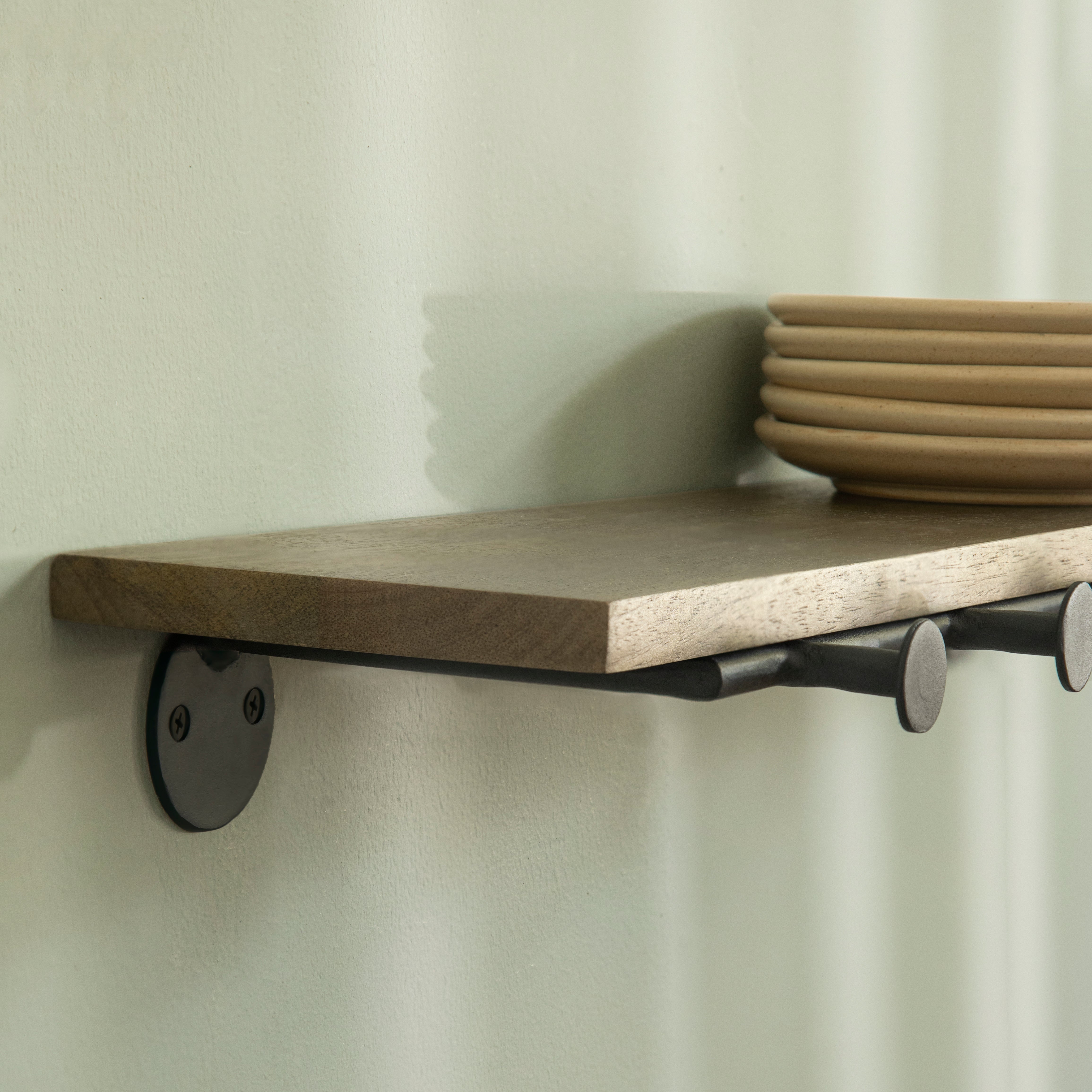 Wooden Wall Shelf with 5 hooks- Crave