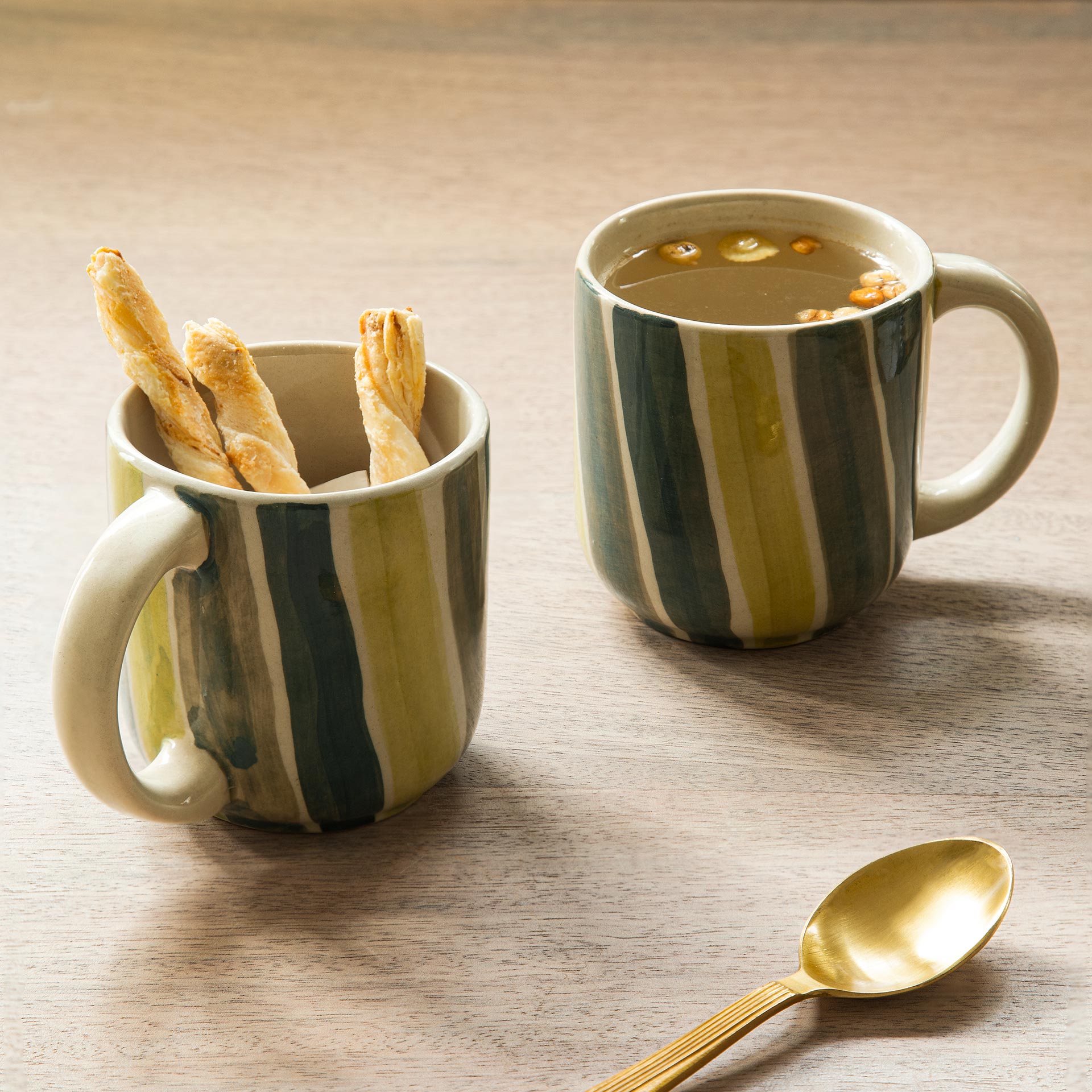 Coffee/Tea Cup - Olive Stripes