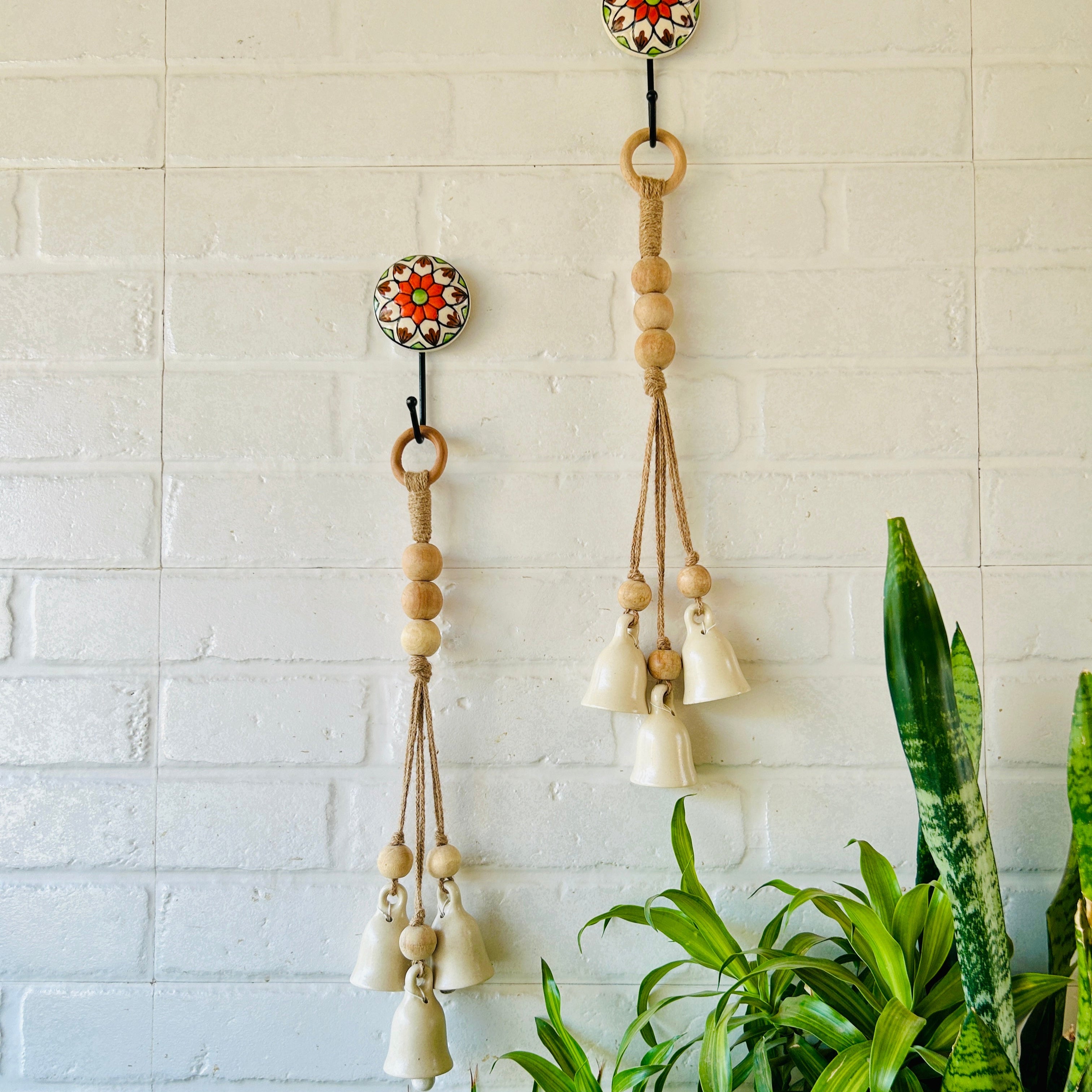 Ivory Chimes with Natural Wooden beads - 3 Ivory bells