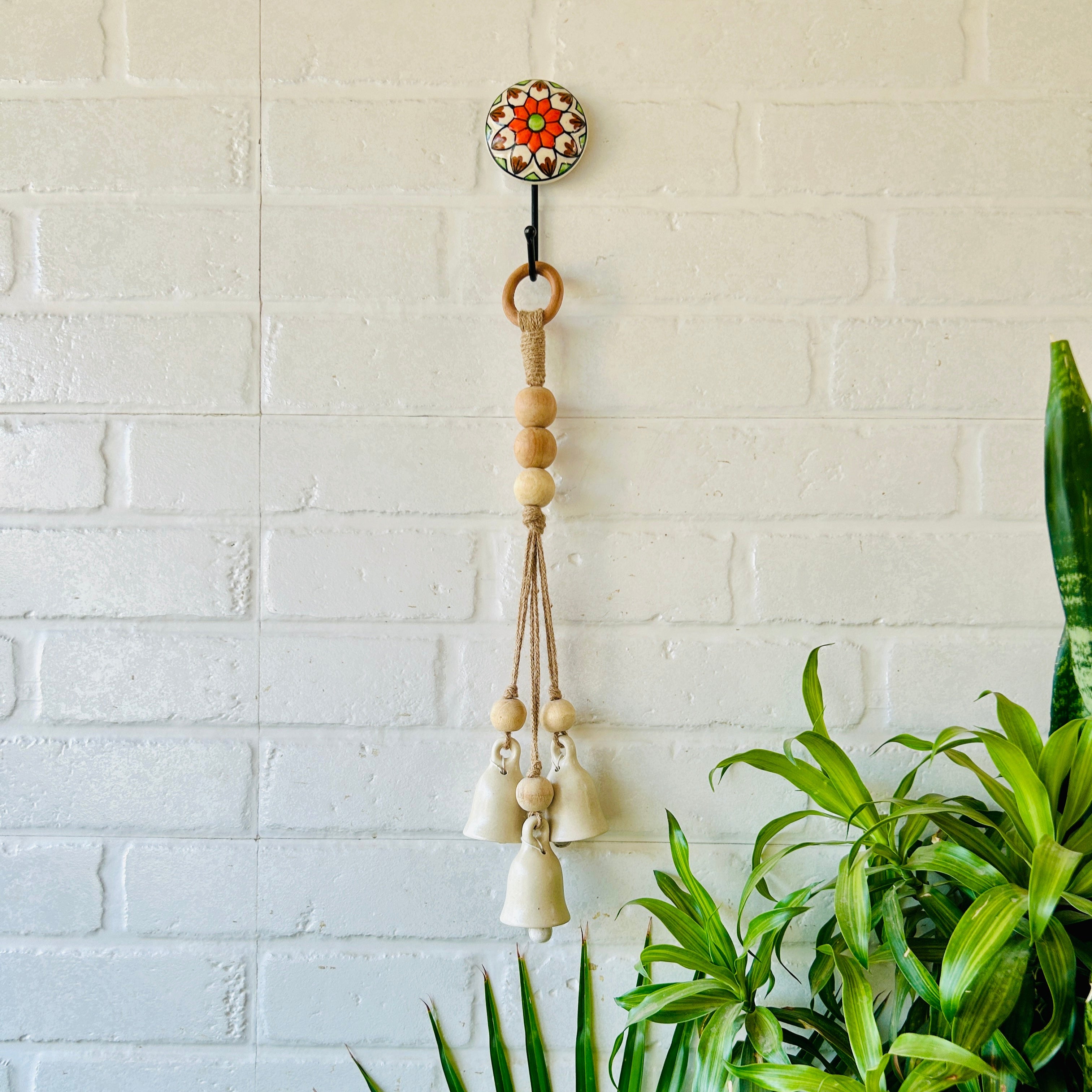 Ivory Chimes with Natural Wooden beads - 3 Ivory bells