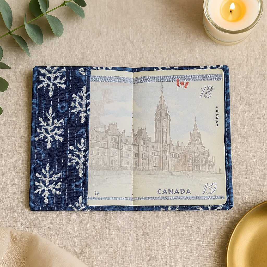 Fabric Passport Cover - Blue with Block Print