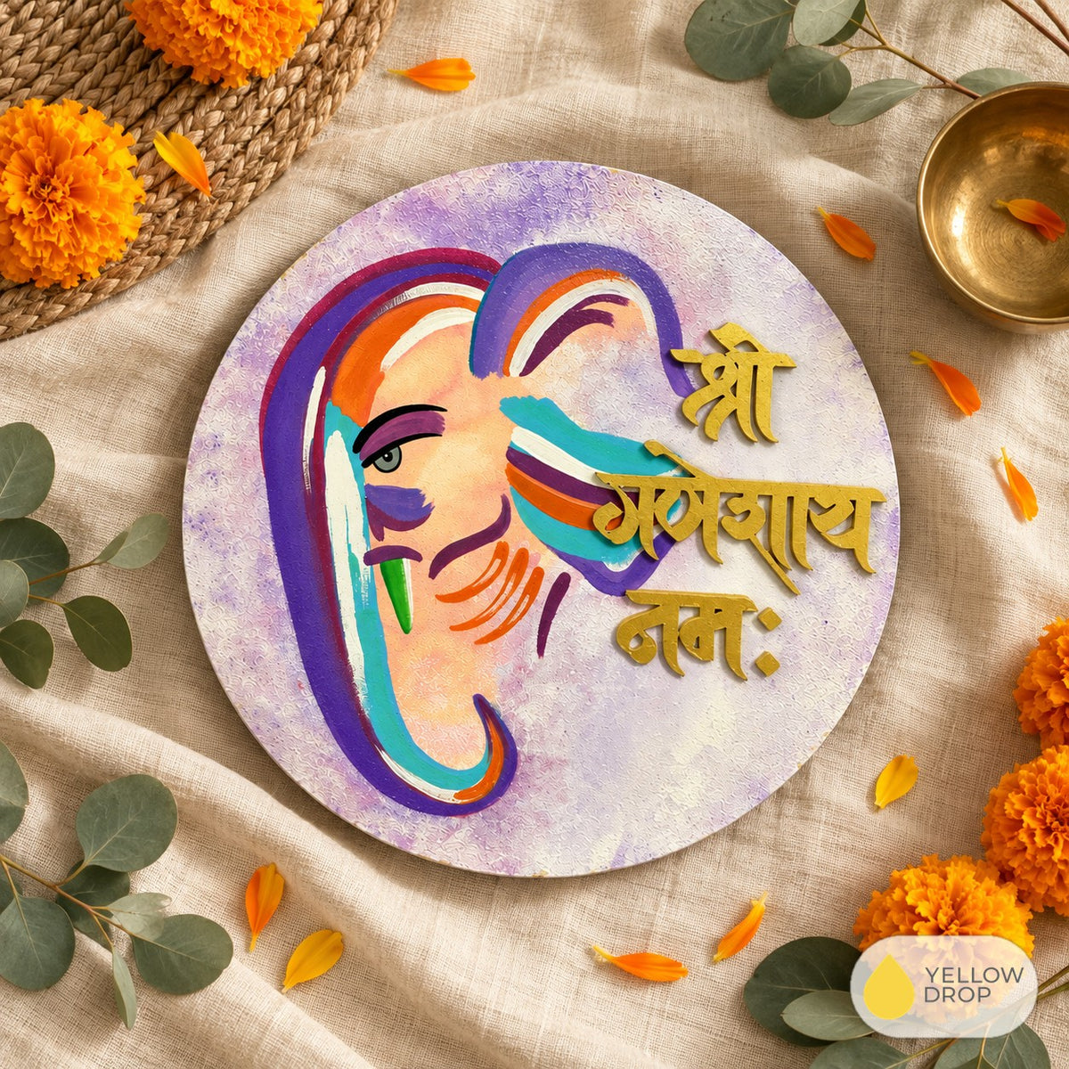 Shri Ganeshaya Namah hand-painted round wall hanging