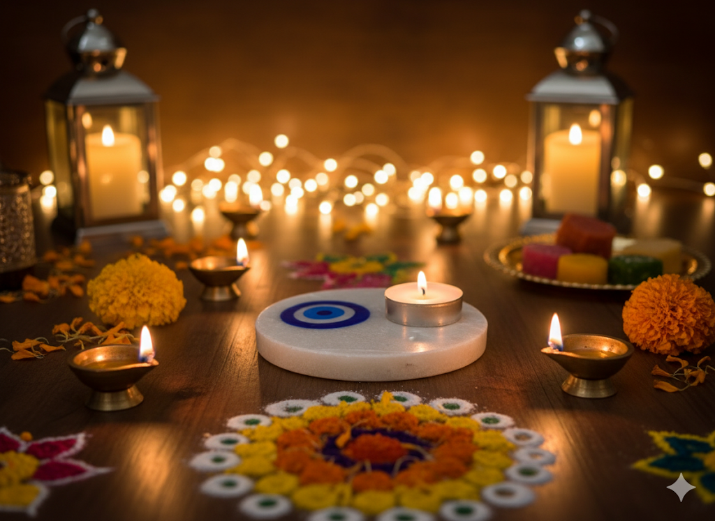 Marble T Light Holder (Evil Eye)