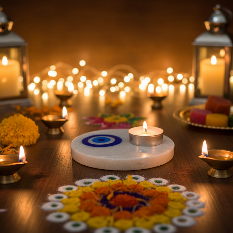 Marble T Light Holder (Evil Eye)