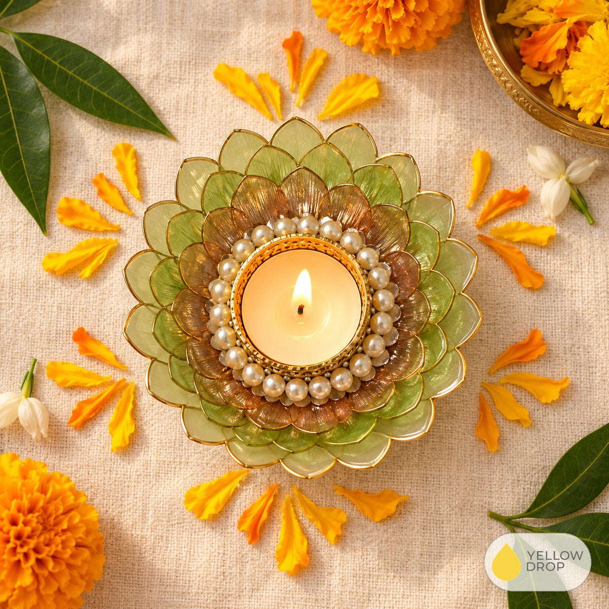 Lotus Petal Tealight Holder, Green