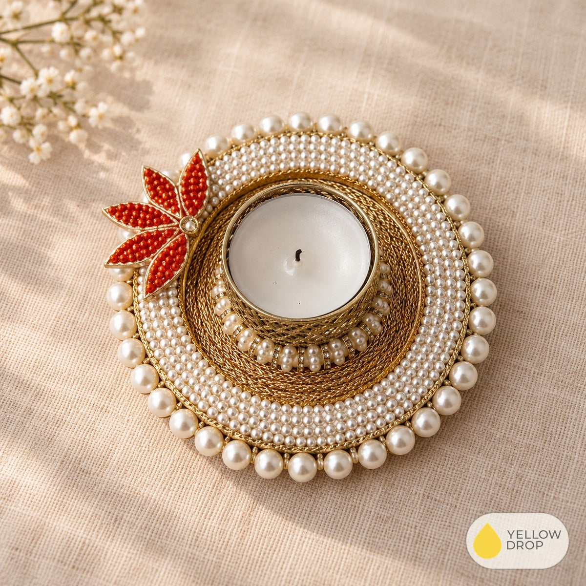 Pearl Red Leaf Tealight Holder