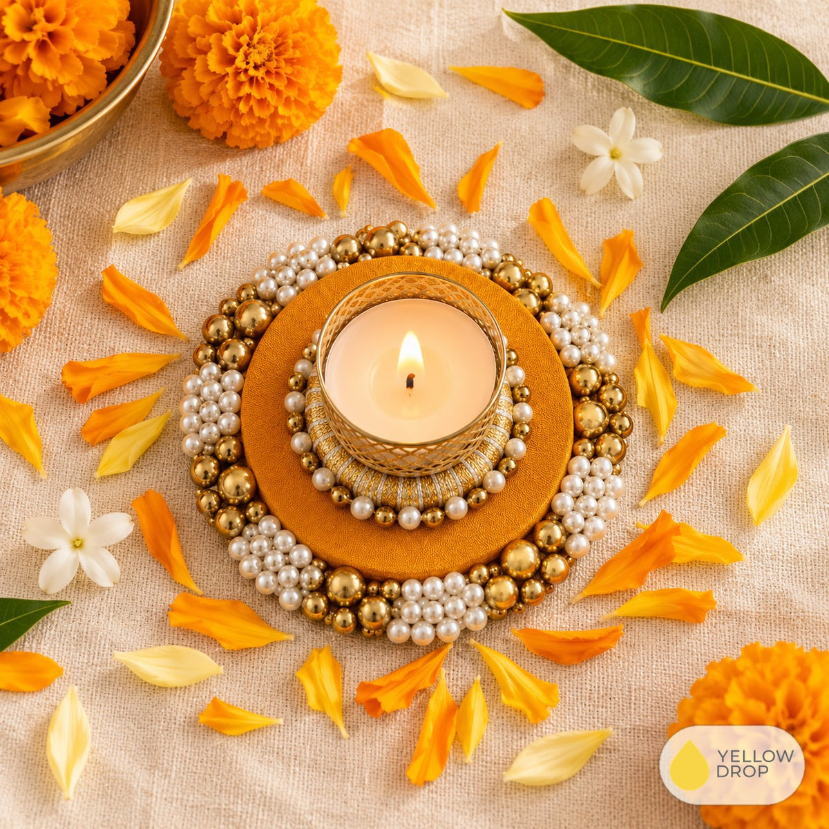 Mustard Pearl Tealight Holder