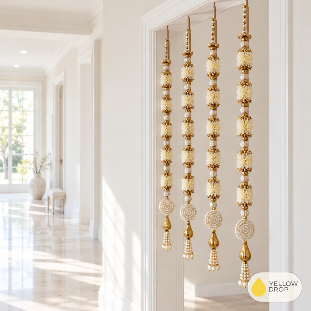 White Pearl Flower Hangings in a hallway