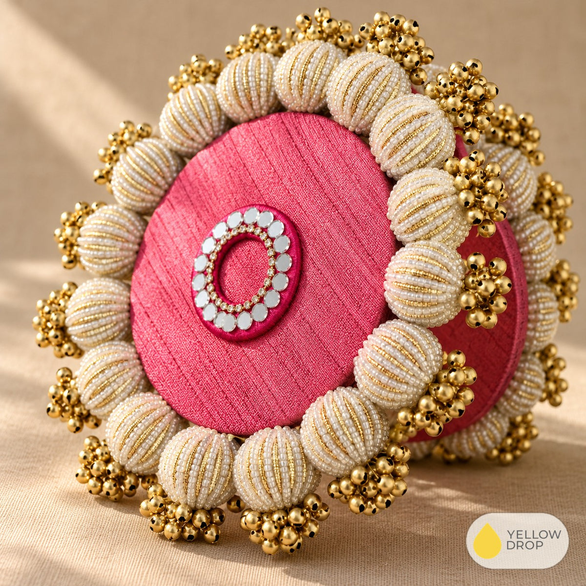 Embroidered Pink Mirrorwork Medallion Duo