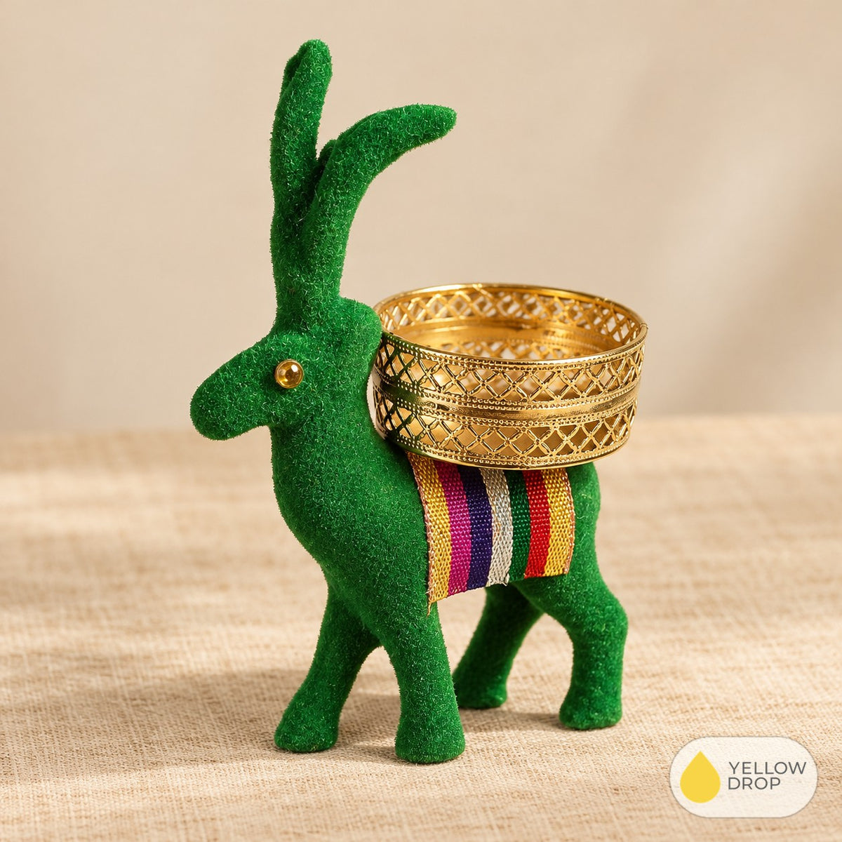 Emerald Reindeer with Golden Lattice Holder