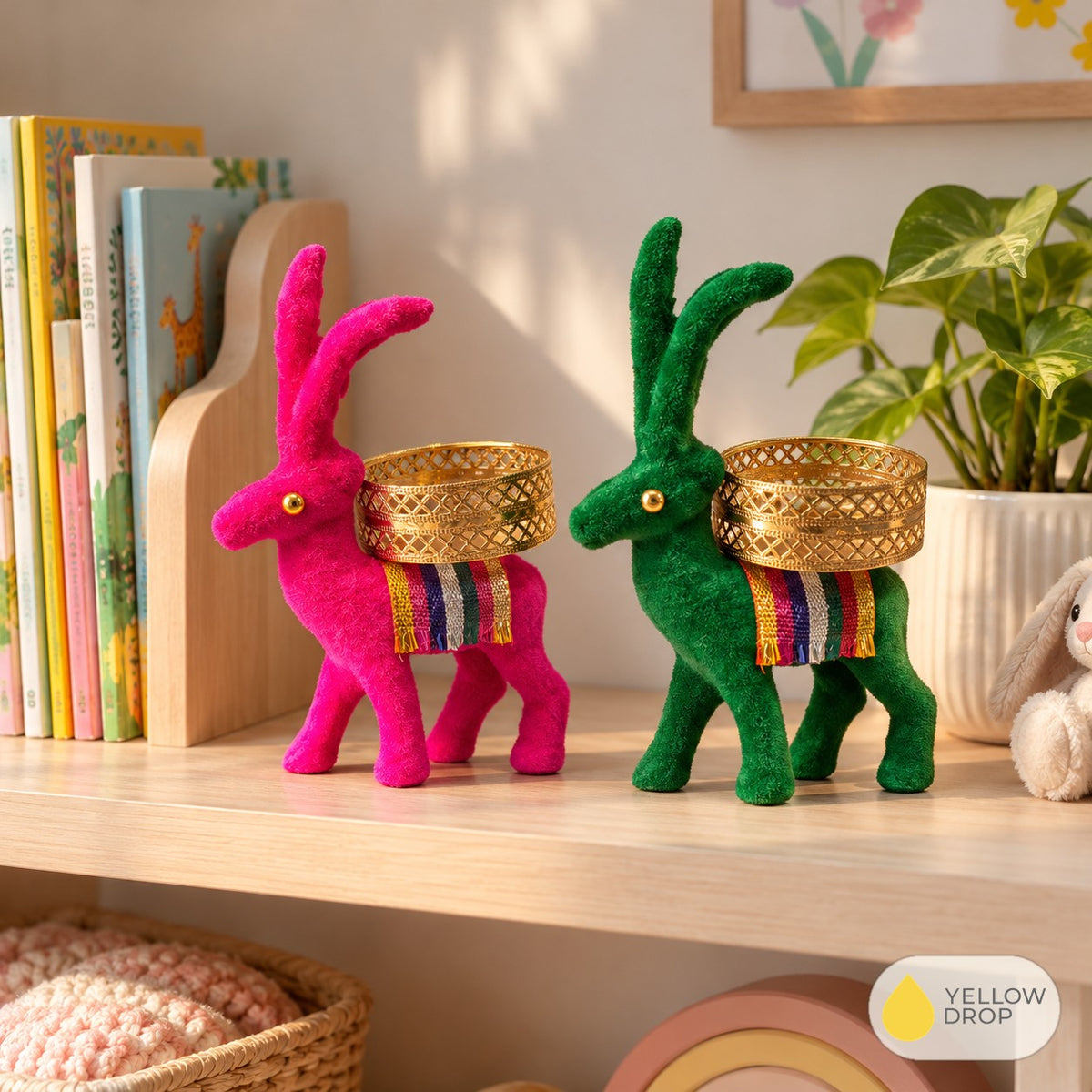 Felt Reindeer with Golden Bowls