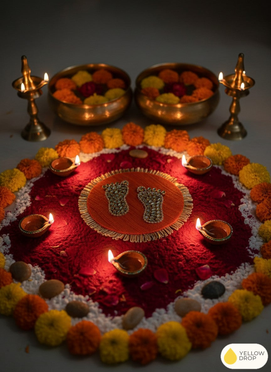 Kundan Charan Paduka Mat on rangoli