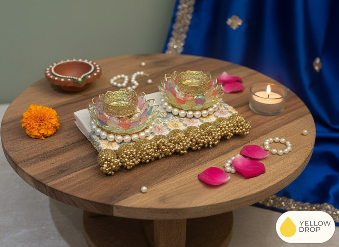 Beige Beaded Mat with tealights